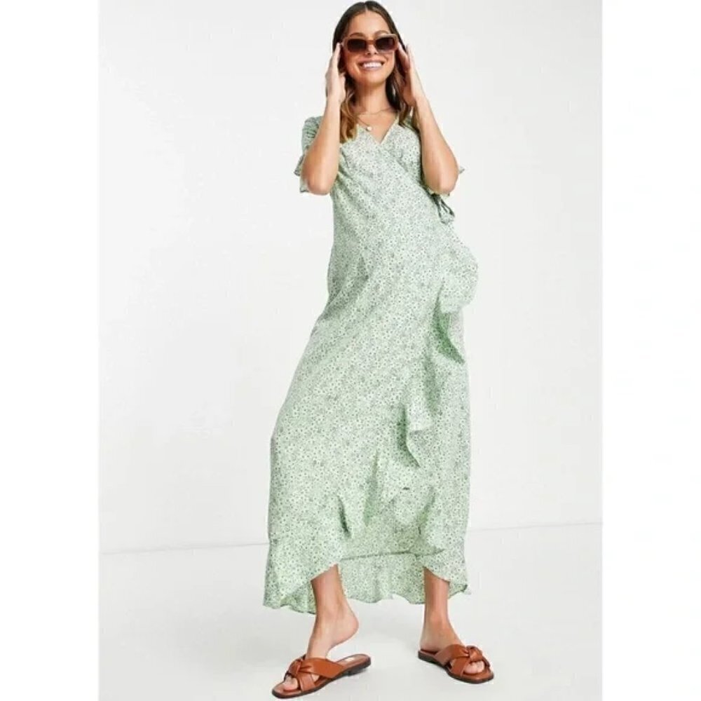 Vero Moda Maternity Wrap Maxi Dress Ruffle Front NWT
